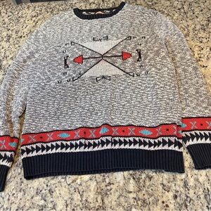 Men's Crewneck Sweater - Gray and Red Pattern